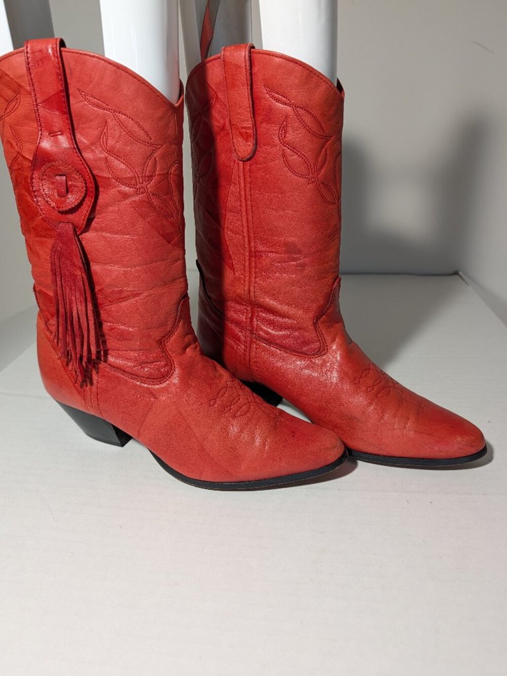 Laredo Crunch Tassel Leather Western Rocky Pull On Boots Size 8 Corral Red